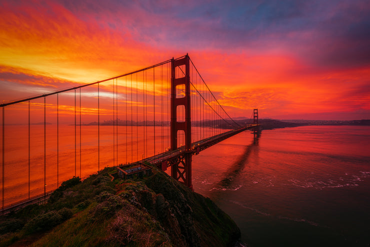 Golden Gate Burning Red Sunrise