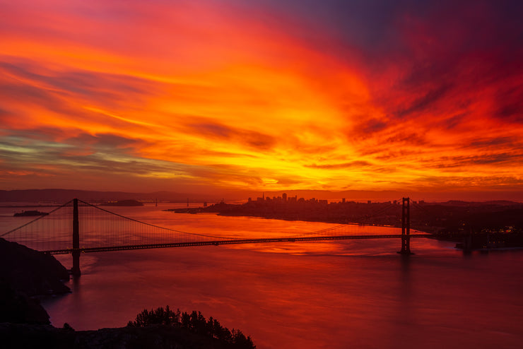 Red Sky Sunrise Golden Gate Bridge