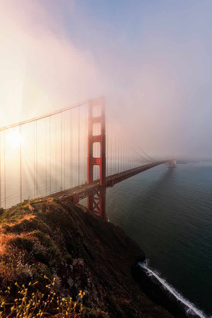 Sunburst through fog at the Golden Gate