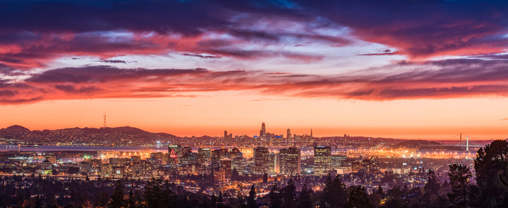 Oakland San Francisco epic sunset pano