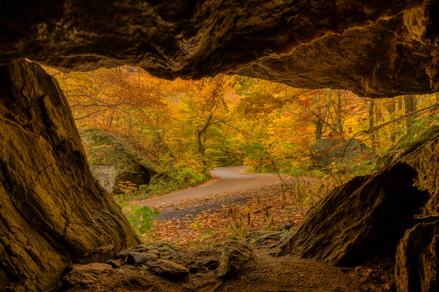 Vermont fall colors through the cave