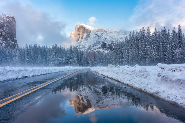 Yosemite roadside puddle reflection